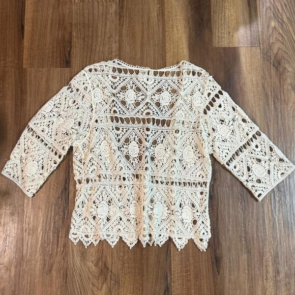 Cream crochet top with tie detail size large festival shrug sweater - Picture 5 of 8